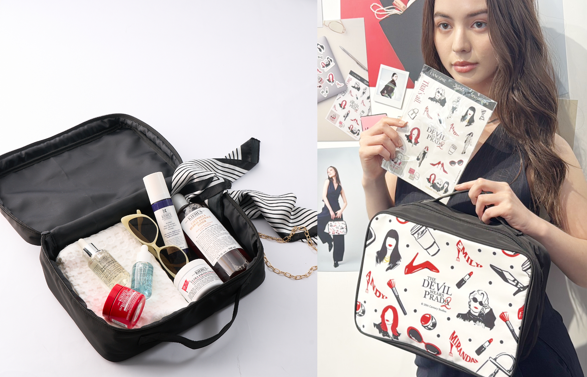 契爾氏金盞花經典保養組，主打穩定與調理膚況。Kiehl's金盞花精華修護化妝水500ml+金盞花泡泡凝露30ml&times;4+電影限定款契爾氏旅行收納包貼紙組 / 2,650元。